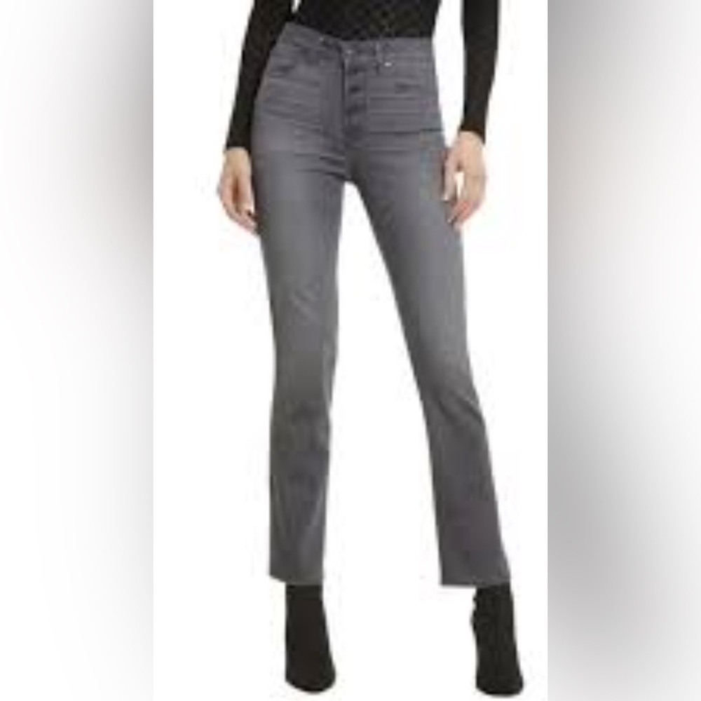 PAIGE Cindy Straight Jeans Denim High Rise Relaxed Fit Grey Wash Classic Button
